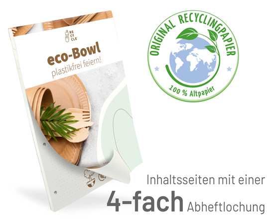 Notizblock Recycling DIN A4 mit Umschlag + 4-fach Abheftlochung