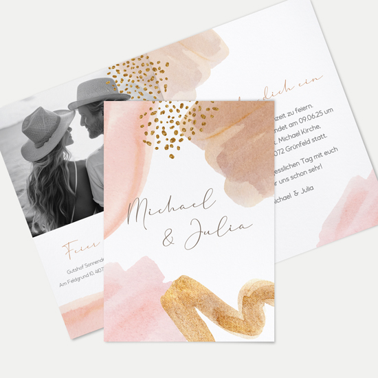 Klappkarte DIN A6 im Hochformat -Aquarell "Golden Blush" - KKH-24001-A-10