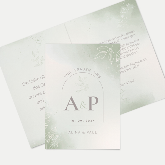 Klappkarte DIN A6 im Hochformat -Aquarell "faded green" - KKH-24001-A-01