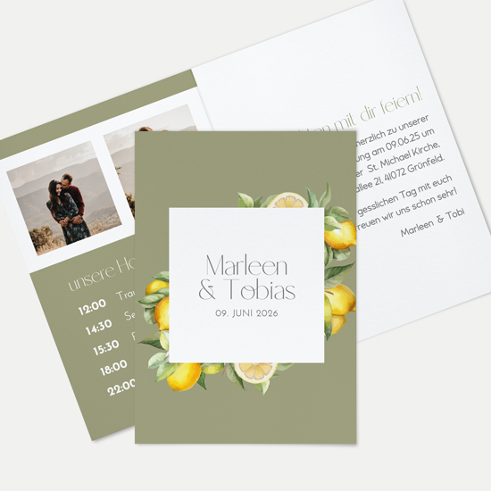 Klappkarte DIN A6 im Hochformat -Aquarell "Olive & Lemon" - KKH-24001-A-09
