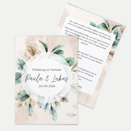 Postkarte DIN A6 im Hochformat - Aquarell "leaf & taupe" - PKH-24001-A-02