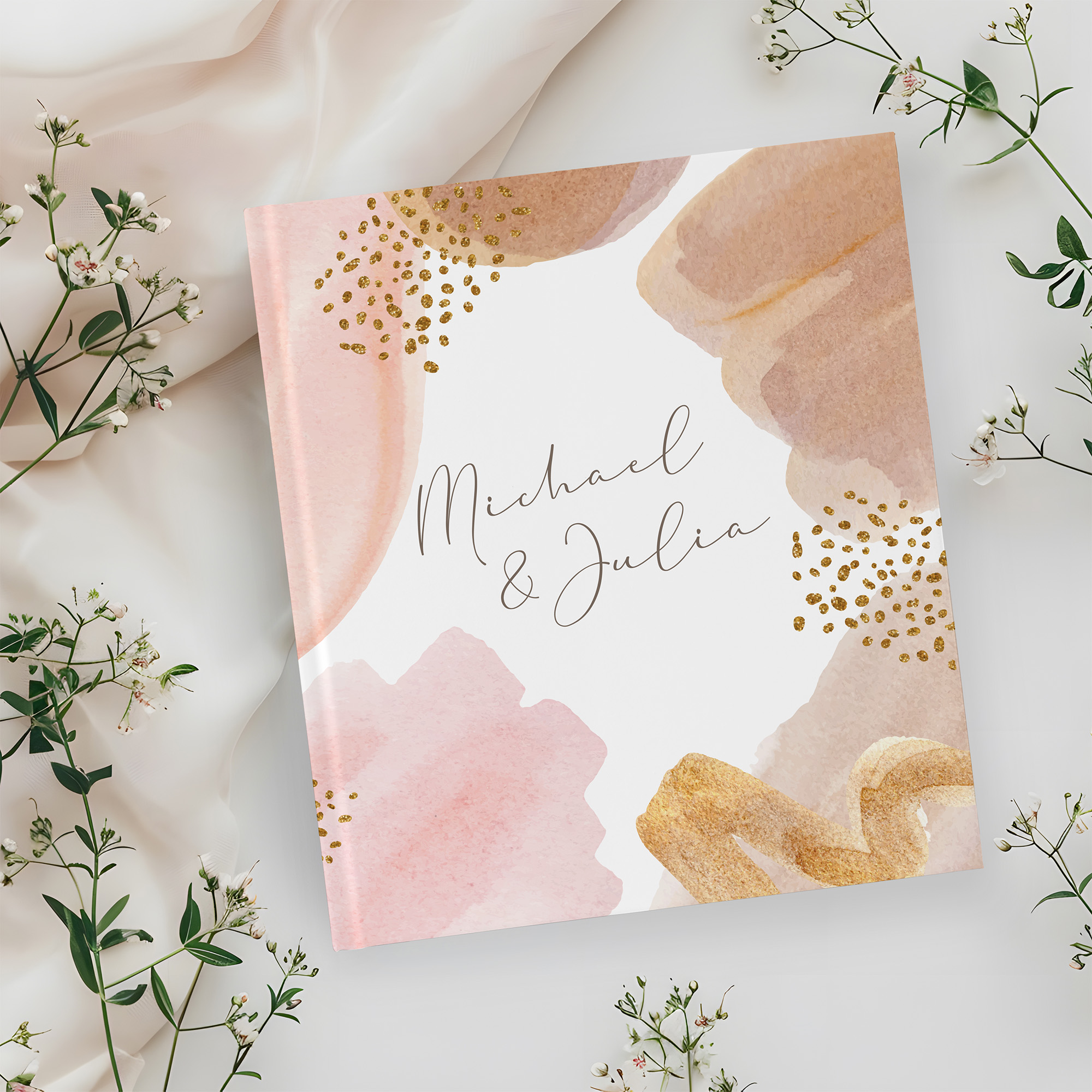 Erinnerungsbuch Hochzeit - Aquarell "Golden Blush"